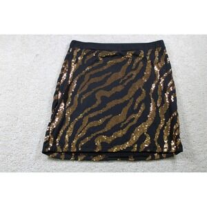 Heart Hips Skirt Womens Medium Black Gold Sequin Animal Print Stretch Party Glam